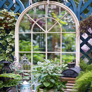 Retro White <strong>Garden</strong> Vintage <strong>Mirror</strong> <strong>Outdoor</strong> Iron Framed Window Pane <strong>Mirror</strong> - Product Image 1