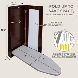Planche pliable d'accessoires de repassage pour vêtements à la maison planche à <span class=keywords><strong>repasser</strong></span> pliante en bois miroir <span class=keywords><strong>armoire</strong></span> murale avec rangement - Product Image 6