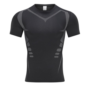 <span class=keywords><strong>Maglietta</strong></span> aderente da <span class=keywords><strong>uomo</strong></span> sportiva traspirante da palestra allenamento Fitness Top Running basket a maniche corte t-shirt per la corsa - Product Image 2