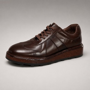 Zapatos de Caminar para Hombre con Parte Superior de Cuero de Caballo Lavado, Entresuela de Cuero Genuino, Resistentes a Impactos, Cierre con Cordones, Diseño Casual de Caña Baja - Product Image 1