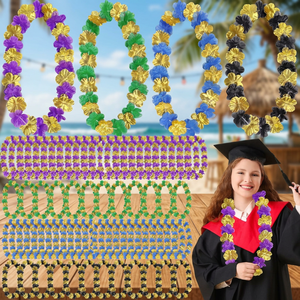 20 Pezzi Ghirlande Hawaiane per Feste a Tema Laurea, Accessori per Foto, Decorazioni per Feste Hula in Nero, Oro, Blu e Verde - Product Image 3