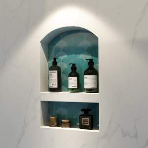 رف حمام مدمج مقاوم للماء مقاس 17 × 25 بوصة مصنوع من البلاستيك ABS مع رفوف مزدوجة للفنادق والمنازل - Product Image 1