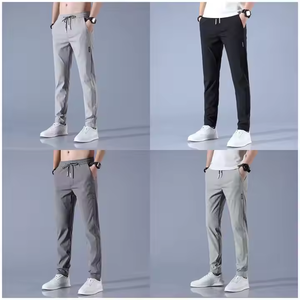 Pantalon en toile extensible à séchage rapide pour homme, couleur unie, taille mi-haute, ample, respirant, coupe droite, décontracté, pantalon de sport de poids moyen - Product Image 2