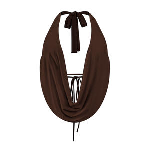 Débardeur femme Viviblook Z103TP01, couleur unie, col halter, décolleté plongeant, drapé, dos nu, sans manches, crop top sexy - Product Image 6