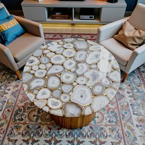 Mesa de Centro Redonda de Ágata de Diseño Moderno Hecha a Mano, Mesa Auxiliar de Estilo Mid-Century para Decoración de Sala de Estar, Muebles para el Hogar - Product Image 1