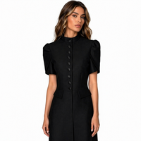 A12242 Boutique de vêtements pour femmes, vêtements de rue pour femmes, chemisier à manches courtes, hauts sexy, design unique, chemise à col montant