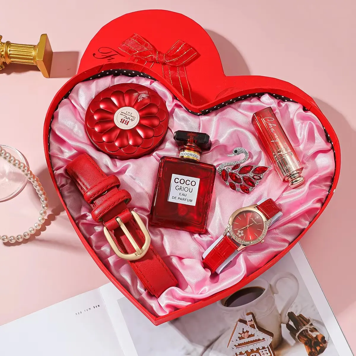 Set Jam Tangan Sabuk Parfum Wanita, Set Jam Tangan Wanita, Sabuk Parfum, Set Parfum, Kotak Hadiah Kecil, Natal, Mewah, 2022