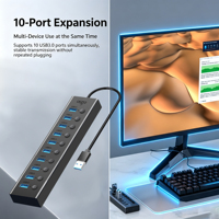 Adaptateur USB multiport haute performance 10-en-1, extension de port d'entrée USB-C pour station de travail domestique, station d'accueil pour périphériques USB