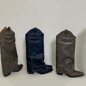 2023 été bout pointu goujons cowgirl bottines mollet plus large dames bottes d'équitation - Product Image 2