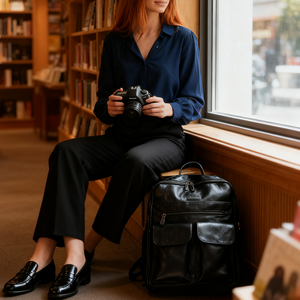 Nhà sản xuất OEM da đen bảo vệ máy ảnh DSLR Ba Lô Túi máy ảnh Ba lô cho phụ nữ nhiếp ảnh - Product Image 1