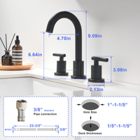 Robinet de lavabo moderne noir poli, mitigeur de salle de bain à 3 trous, double poignée, col de cygne haut, en céramique