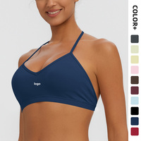 Soutien-gorge de sport dos nu à maintien élevé avec coussinets amovibles, couleur unie, séchage rapide, compression, col rond, pour le yoga, pour femme