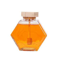 Pot à miel hexagonal vide avec couvercles en bois, récipient pour miel en verre hexagonal et goutteur