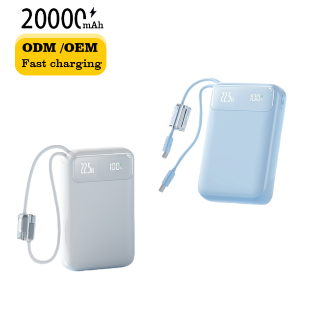Customization Logo Portable New Design PD22.5W 20000mah Fast Charging High Capacity Mobile Power Bank with Cable for Smartphone