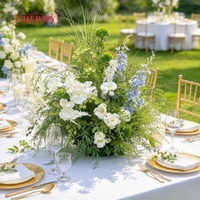 Centre de table en fleurs artificielles en soie rose pêche et orange de 50 cm, avec des roses et des feuilles vertes mélangées, pour la décoration de table de mariage ou de jardin.