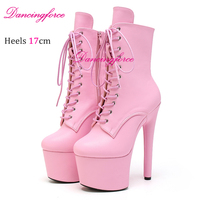 Bottines à plateforme à lacets tendance avec talon de 17 cm pour la danse sur barre, les boîtes de nuit et les stripteaseuses, avec empeigne en daim/PU