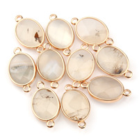 Hanpai Batu Alam Bentuk Oval Rose Quartz Mata Harimau Liontin Lubang Ganda Konektor Telinga Gelang Kalung Perhiasan