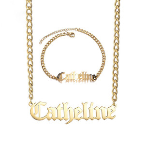 Go Party personalizado antiguo nombre en <span class=keywords><strong>inglés</strong></span> collar pulsera de acero inoxidable deslustre libre impermeable joyería placa de identificación collares con letras - Product Image 1