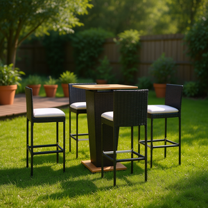 Set da Bar da Giardino Nero Crema 4 Posti in Rattan, Arredamento da Esterno Resistente alle Intemperie, Design Contemporaneo - Product Image 2