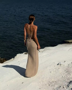 مخصص الدانتيل البني طويل فستان الصيف مثير الشاطئ حزب عارضة ODM & OEM خدمة للنادي - Product Image 2