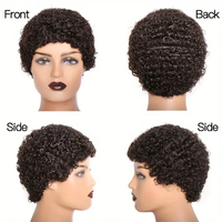 Perruque abordable en stock, perruque économique en cheveux humains, livraison rapide, perruque courte bouclée pixie sans colle en cheveux humains vierges