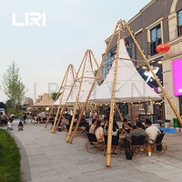 Tentes de camping en toile imperméable pour l'extérieur, style pyramide, avec lanterne en bambou, pour glamping et repas en plein air