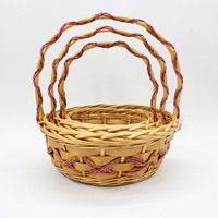 Panier de rangement de pique-nique tissé à la main, manche rond et haut avec décoration, panier portable de fleurs fraîches, tranche de bois, osier