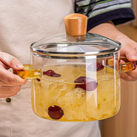 Casserole et faitout modernes en verre borosilicate avec poignées doubles et couvercle en verre, ensemble d'ustensiles de cuisson pour gaz et induction