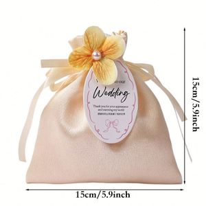 Sacs en satin réutilisables 15x15cm, pochette douce en soie avec décoration florale, sacs cadeaux pour mariage, cadeaux pour demoiselles d'honneur - Product Image 3