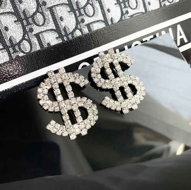 Fashion gold crystal dollar sign earrings for women wholesale N2011054