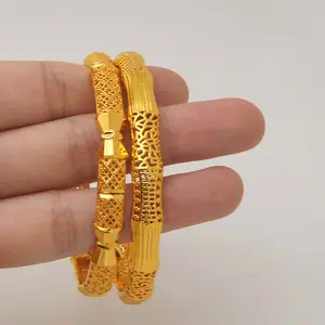 Dubai diseño moda cobre IPG champán chapado en oro abierto brazalete pulsera para mujer fábrica al por mayor