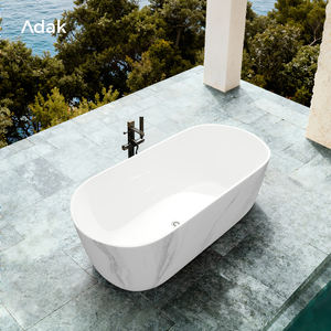 Baignoire autoportante ovale en acrylique de 67 pouces, aspect marbre, portable, pour usage résidentiel - Product Image 5