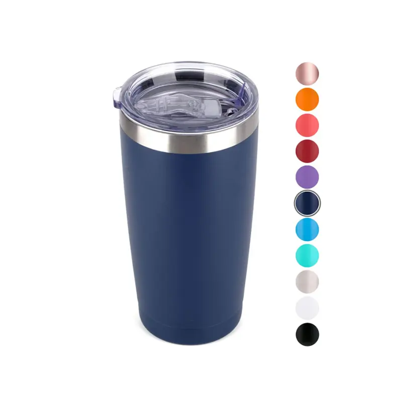 Vente en gros, gobelet à eau enduit de poudre noire, tasses de voyage, gobelet de voiture en acier inoxydable, Double paroi, tasses régulières avec couvercle, 20oz