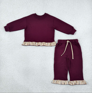 ชุดเด็กผู้หญิง 2 ชิ้น เสื้อแขนยาวและกางเกงขายาวพร้อมขอบระบาย - Product Image 2