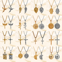 Collier Croix Crucifix en Acier Inoxydable Plaqué Or, Bijoux Chrétiens, Pendentif Punk pour Hommes, Collier Croix Rose Étanche