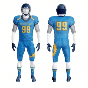 Ensemble de maillots de football américain pour hommes, col en V, manches courtes, bleu jaune 99, sublimé, anti-humidité, uniforme ajusté - Product Image 1