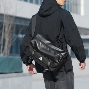Fashion Mixed Material Dual Buckle Flap Design <b>Men</b> Messenger <b>Bag</b> Waterproof Patchwork PU Nylon Crossbody Sling <b>Shoulder</b> <b>Bag</b> - Product Image 4