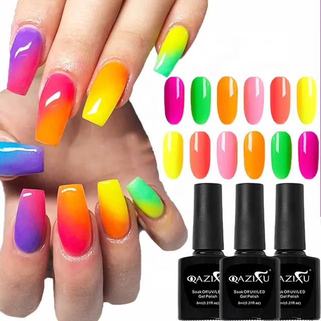 QAZIXU Vente Chaude Fluorescence UV Gel Vernis OEM/ODM Marque Privée Néon Fluorescent Gel Vernis À Ongles