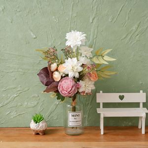 Bouquet de fleurs artificielles CallaFloral, camélia en tissu tissé plastique, décoration de mariage et de maison - Product Image 1