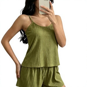 Women Jersey 2-Piece Lounge Set Sleeveless V-neck Cami Shorts Floral Pattern Summer Wear Breathable Cozy Elegant Luxury - Product Image 3