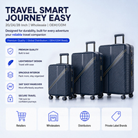 Ensemble de bagages élégants bleu marine en polycarbonate avec rayures diagonales, accent doré, serrure TSA et roues pivotantes à 360°, tailles 20, 24, 28 pouces, pour personnalisation de marque - Vente en gros