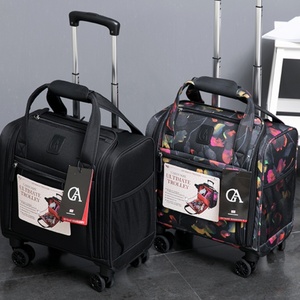 Oxford Cloth 16-Inch <strong>Small</strong> Boarding <strong>Suitcase</strong> for Kids with Spinner Caster <strong>Black</strong> Canvas Leather and Password Box - Product Image 3