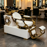 Station de lavage de cheveux ergonomique robuste et stable, blanche, avec base dorée pour salon