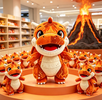 Peluche Dinosaure Motif Volcan de Feu, Adorable Dragon Orange en Peluche, Décoration de Chambre Douce, Poupée pour Enfants, Cadeau d'Anniversaire et de Fêtes