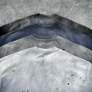 YOUMI ODM/OEM T-shirt da uomo streetwear personalizzata con logo, effetto sbiadito, tinta unita, con <span class=keywords><strong>schizzi</strong></span> <span class=keywords><strong>di</strong></span> vernice, lavaggio distressed, vestibilità oversize e spalle scese - Product Image 3