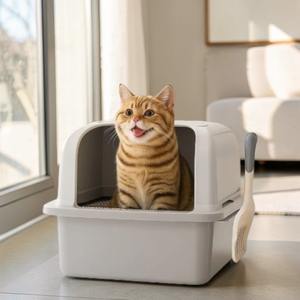 Bac à litière pour chat 20L, design ouvert, acier inoxydable, sans poussière, facile à nettoyer, contrôle des odeurs, grande capacité pour chats de tous âges - Product Image 1