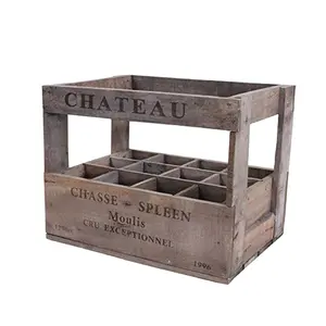 Vintage style legno vino whisky crate box-12 bottle holder