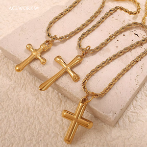 Galería de Colgantes de Cruz |   Colgante de Cruz Cristiana de Acero Inoxidable con Baño de Oro PVD de 18K para Fabricación de Joyería DIY |   Impermeable e Hipoalergénico - Product Image 5