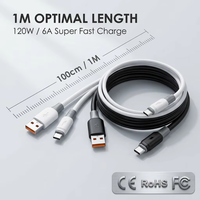 Câble de charge rapide Type-C 6A direct usine, cordon de synchronisation universel pour appareils mobiles, logo personnalisé, emballage neutre, faible MOQ, vente en gros