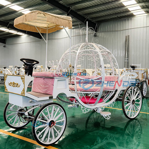 Carruaje Eléctrico Blanco Estilo Cenicienta con Interior Rosa y Diseño Ornamentado para Paseos Turísticos al Aire Libre, Carruaje de Caballos de Estilo Clásico - Product Image 2